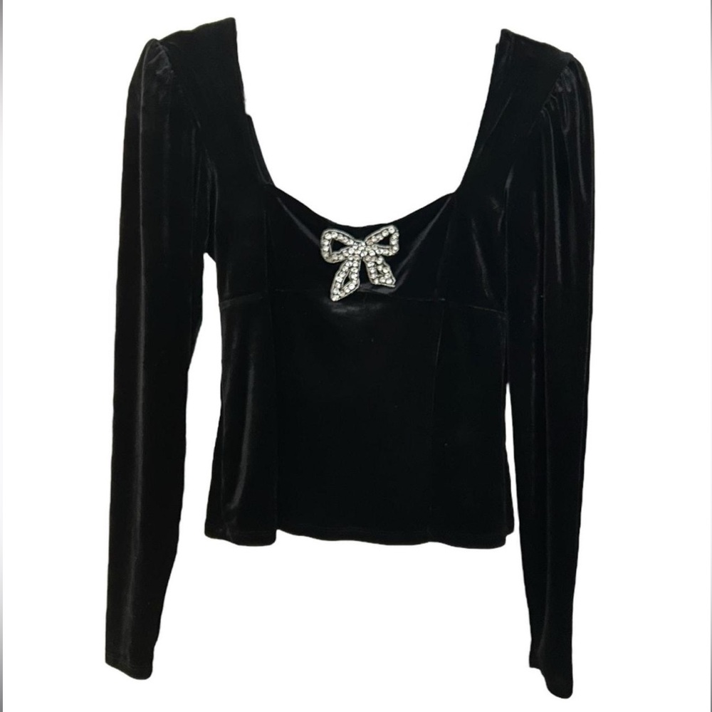 Rachel Zoe velvet top with embellished bow - worn once